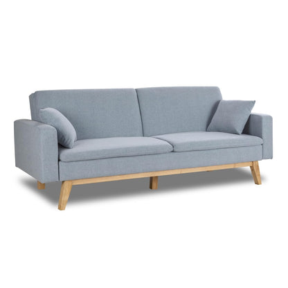 Schlafsofa 3-Sitzer mit Stoffbezug, Blau, Clic-Clac-System, 201x73x79 cm Sofa, 201x99x42 cm Bett, inkl. 2 Kissen ✅